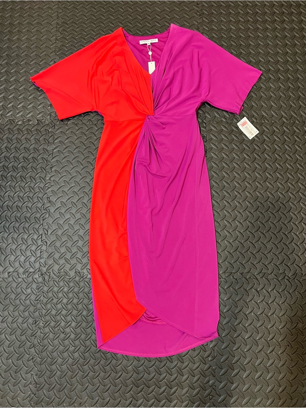 Trina Turk Red & Magenta Twist-Front Midi Dress